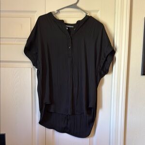 Old Navy Black Button Down Shirt with Cuffed Sleeves and Mandarin Collar